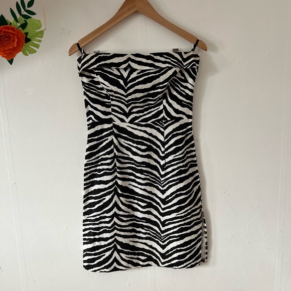 EUC VTG 90s L zebra stripe strapless dresss cotton/lycra side slits - Picture 11 of 16